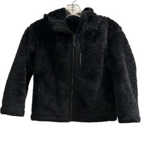 Uniqlo‎ Kids Sherpa Fleece Hooded Jacket Black Size 7-8 Winter Warm Zip